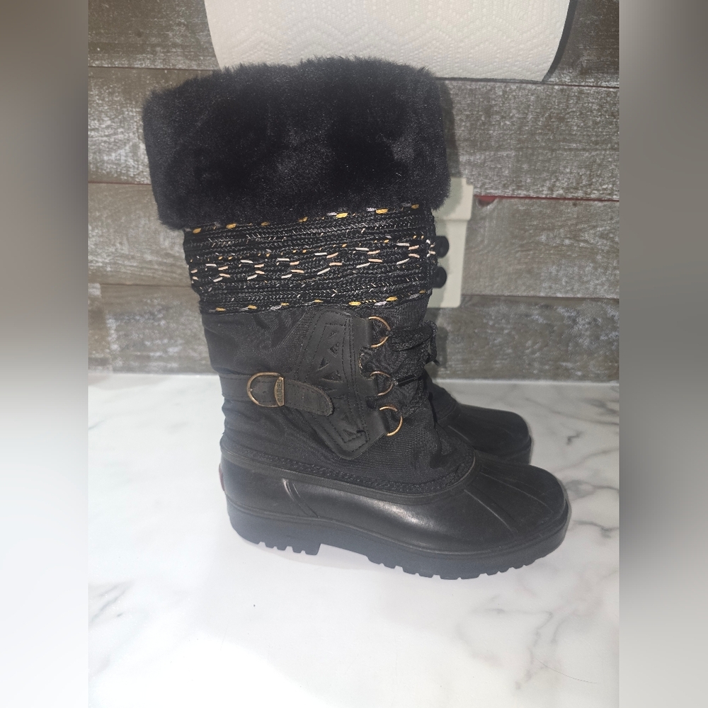 Sorel Black Winter Boots with Gold Accents